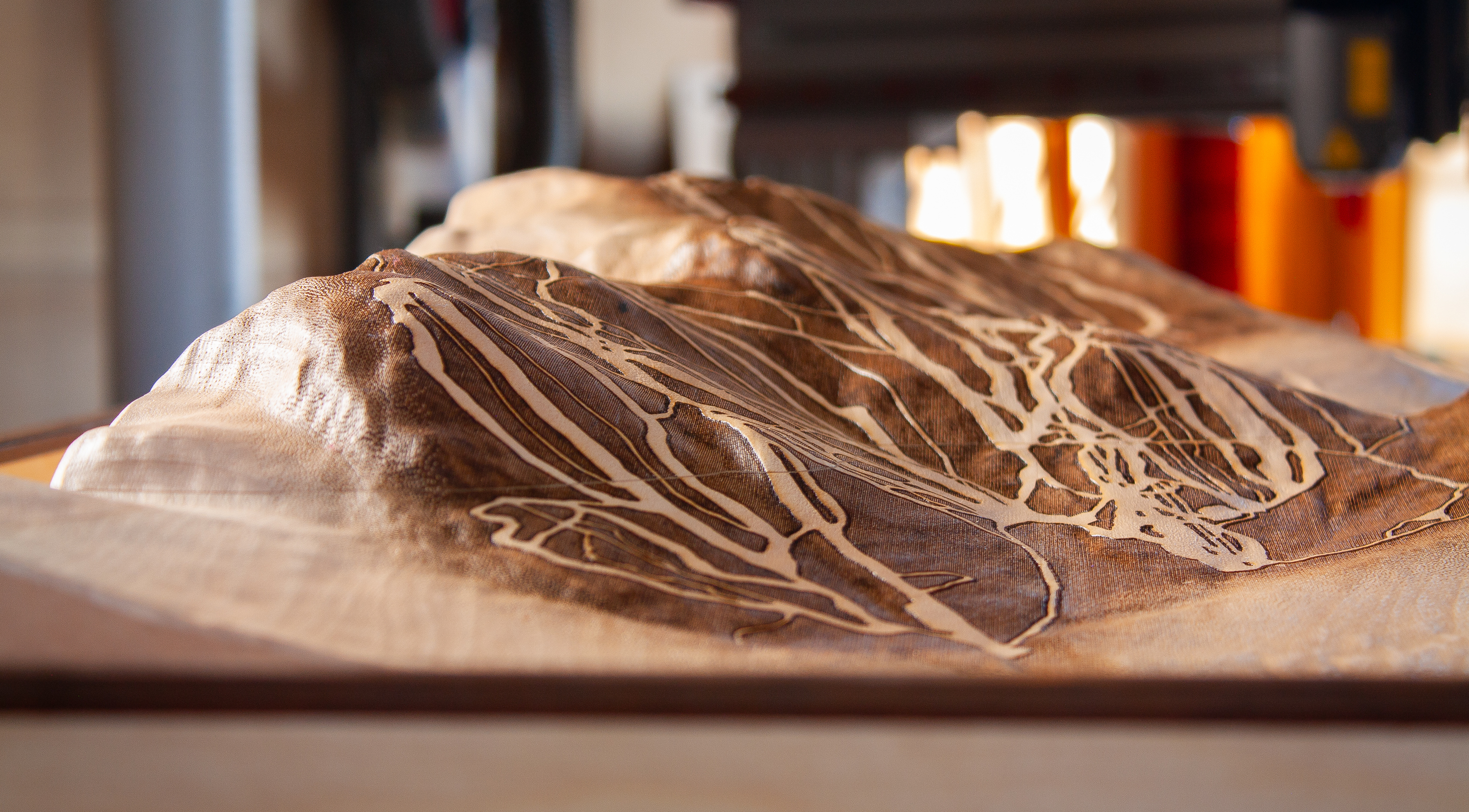 Handcrafted topographic art piece detail